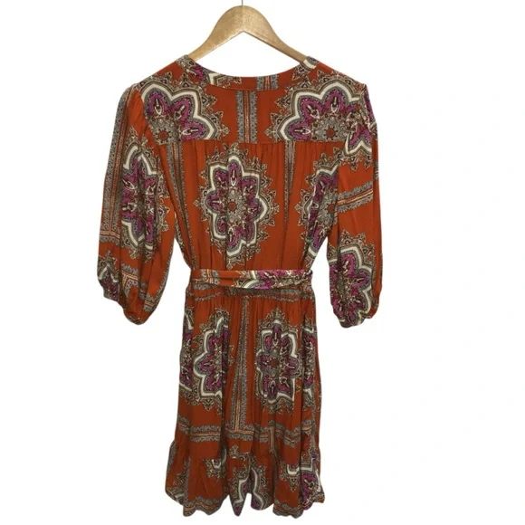 Anthropologie PORRIDGE Isabel Orange Paisley Tie Waist Mini Dress Women’s Medium - Picture 9 of 15